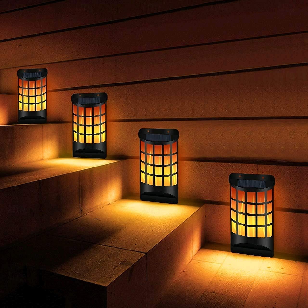 1 Pc Solar Flame Lights Outdoor, Waterproof Flickering Flame Wall Lights with Dark Sensor Auto On/Off 66 LED Solar Powered Night Lights Lattice Design for Garden Pathway Patio Deck Yard 2025 - $26.99 –P3