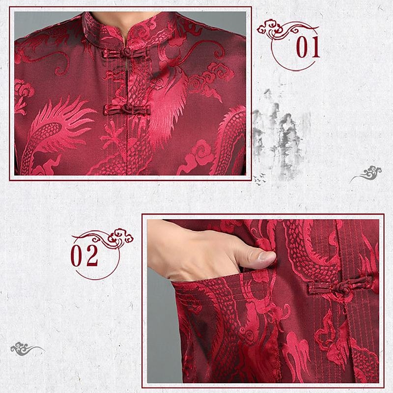 Per uomo Camicia Camicia con colletto cinese Camicia con colletto alla coreana Camicia Estiva Camicia casual Camicia da Spiaggia Bianco Giallo Rosso Blu Grigio Manica Corta Drago Collo alla coreana del 2026 a $25.99 –P6