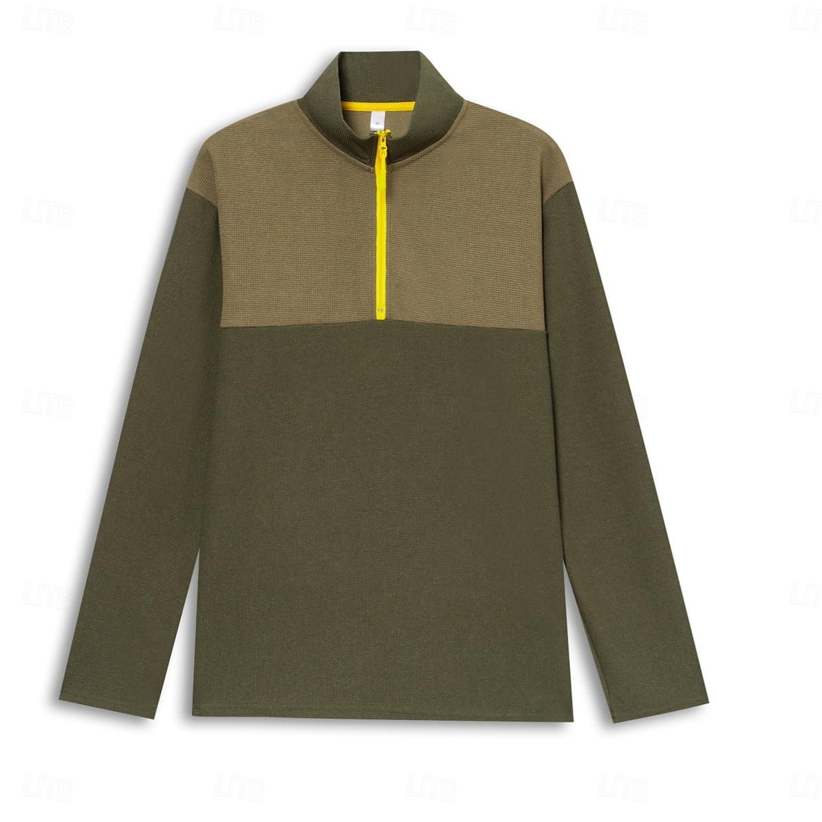 Men's Waffle Shirt T Shirt Zip Half Shirt Tee Top Long Sleeve Quarter Zip Spring &  Fall Color Block Fashion Designer Basic Patchwork Vacation Street Going out Black Brown Green Top Tee for Men 2025 - $23.99 –P6