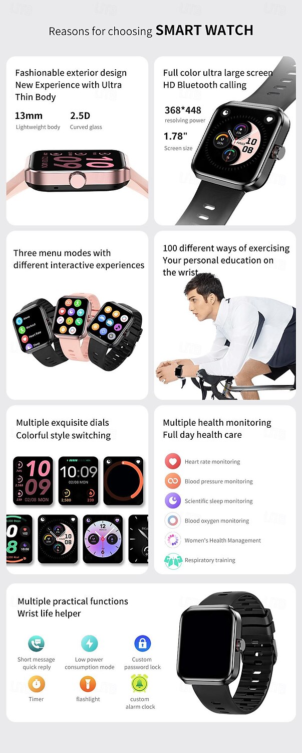 696 NX22 Smart Watch 1.78 inch Smartwatch Fitness Running Watch Bluetooth Pedometer Call Reminder Sleep Tracker Compatible with Android iOS Women Men GPS Hands-Free Calls Message Reminder IP 67 46mm 2025 - $76.99 –P4