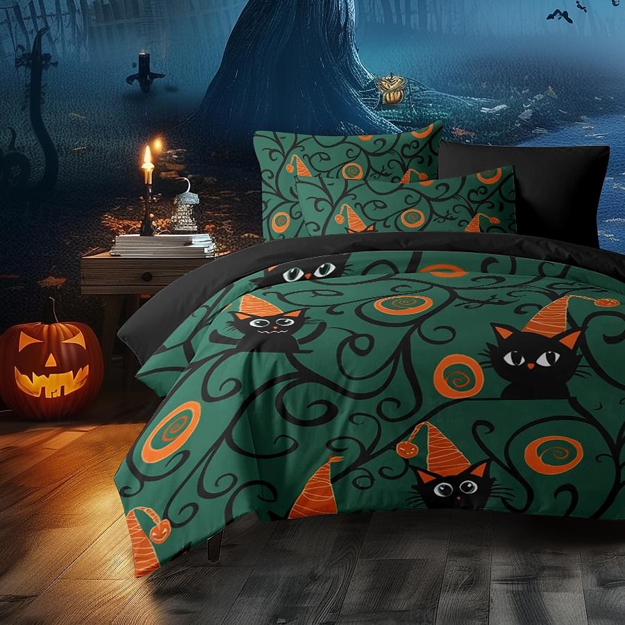 set copripiumino collezione halloween set 3 pezzi jack o lantern zucca super morbido delicato sulla pelle di lunga durata del 2025 a $41.99 –P23