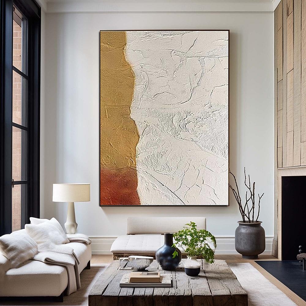 peinture à l'huile à texture dorée art mural fait à la main une paire de peintures minimalistes dorées et blanches sur toile grande peinture à texture dorée art mural minimaliste blanc de 2025 ? $108.99 –P6