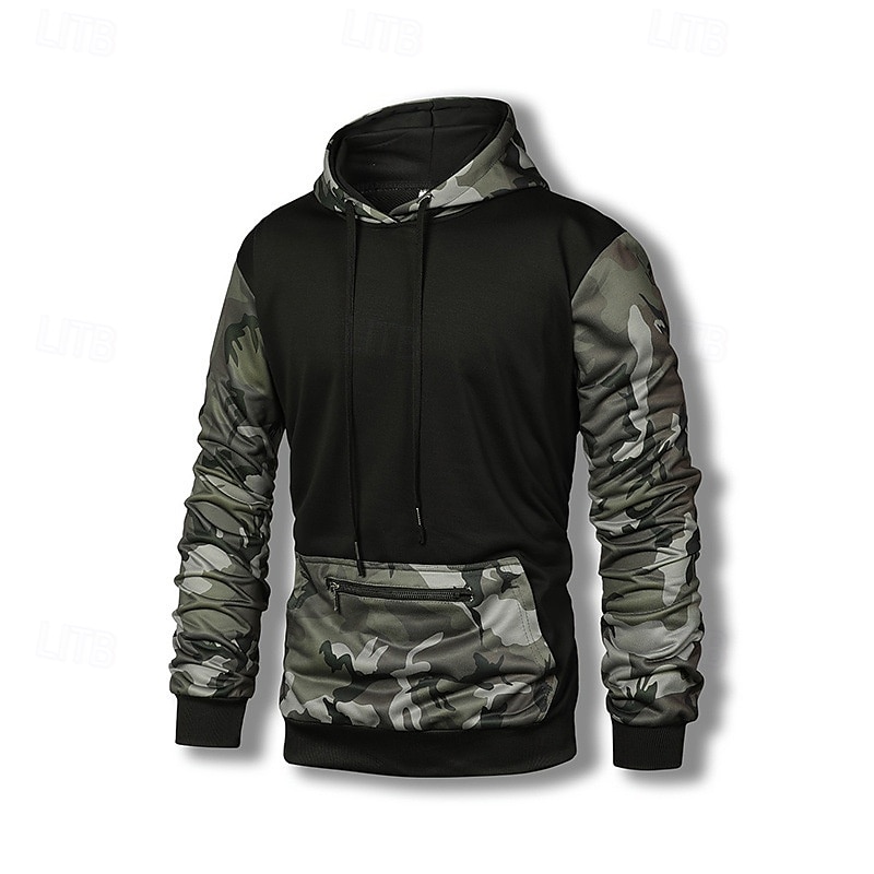 Herr Huvtröja Svart Huva Färgblock Kamuflasje Lappverk Ficka Sport & Utomhus Dagligen Helgdag Streetwear Grundläggande Ledigt Vår & Höst Kläder Pull Tröjor 2025 - $23.99 –P1