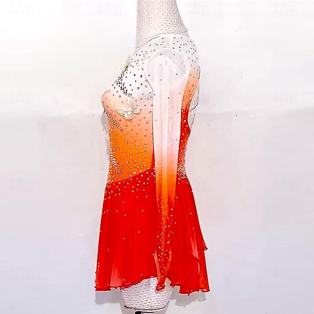 Kunstschaatsjurk Dames Voor meisjes Schaatsen Jurken Rood Lapwerk Duimopening Netstof Hoge Elasticiteit Opleiding Wedstrijd Kunstschaatskleding Klassiek Lange mouw Schaatsen Kunstschaatsen 2025 - $149.99 –P6