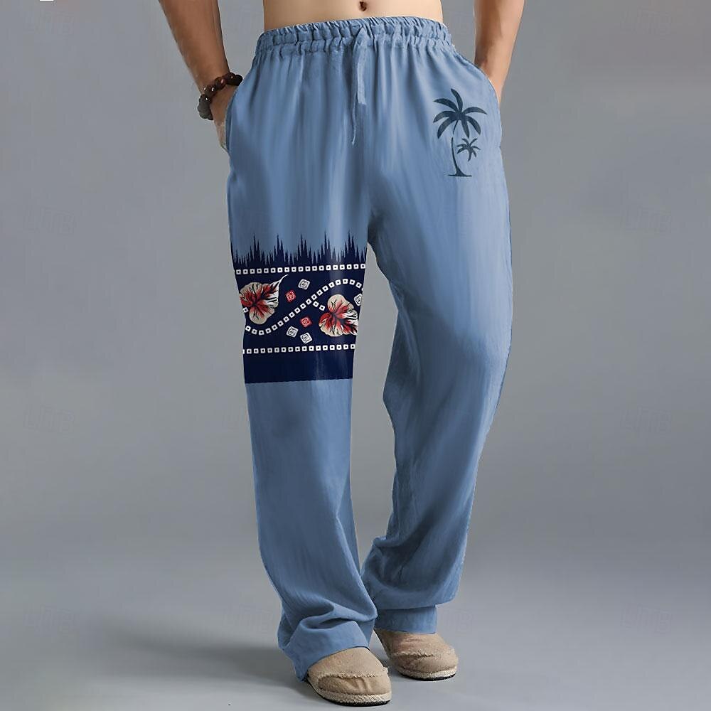 Pánské S lístky Kokosový strom Rostliny Plátěné kalhoty Kalhoty Volné kalhoty Středně vysoký pas prázdniny Havajské Etnický styl Venkovní Streetwear Elastický pas Jaro & podzim Podzim zima Trávov 2025 - $28.99 –P3