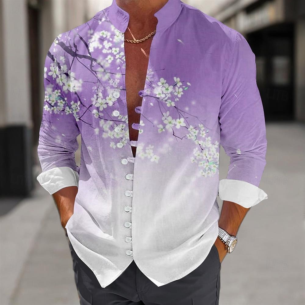Per uomo Floreale Camicia Camicia con Bottoni Manica Lunga Casual Spiaggia Quotidiano Estate Primavera Autunno Collo alla coreana Colletto alla coreana Cardigan con Bottoni Stampa 3D Rosa Blu Viola del 2026 a $28.99 –P5