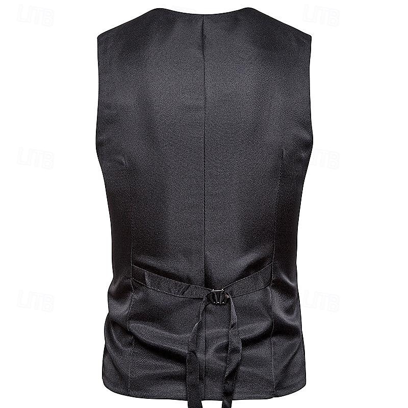 Men's Vest Gilet Wedding Event / Party Daily Fashion Business Spring & Fall Patchwork Button 2 in 1 Polyester Comfortable Color Block Single Breasted One-button V Neck Regular Fit Black Navy Blue 2025 - $29.99 –P2