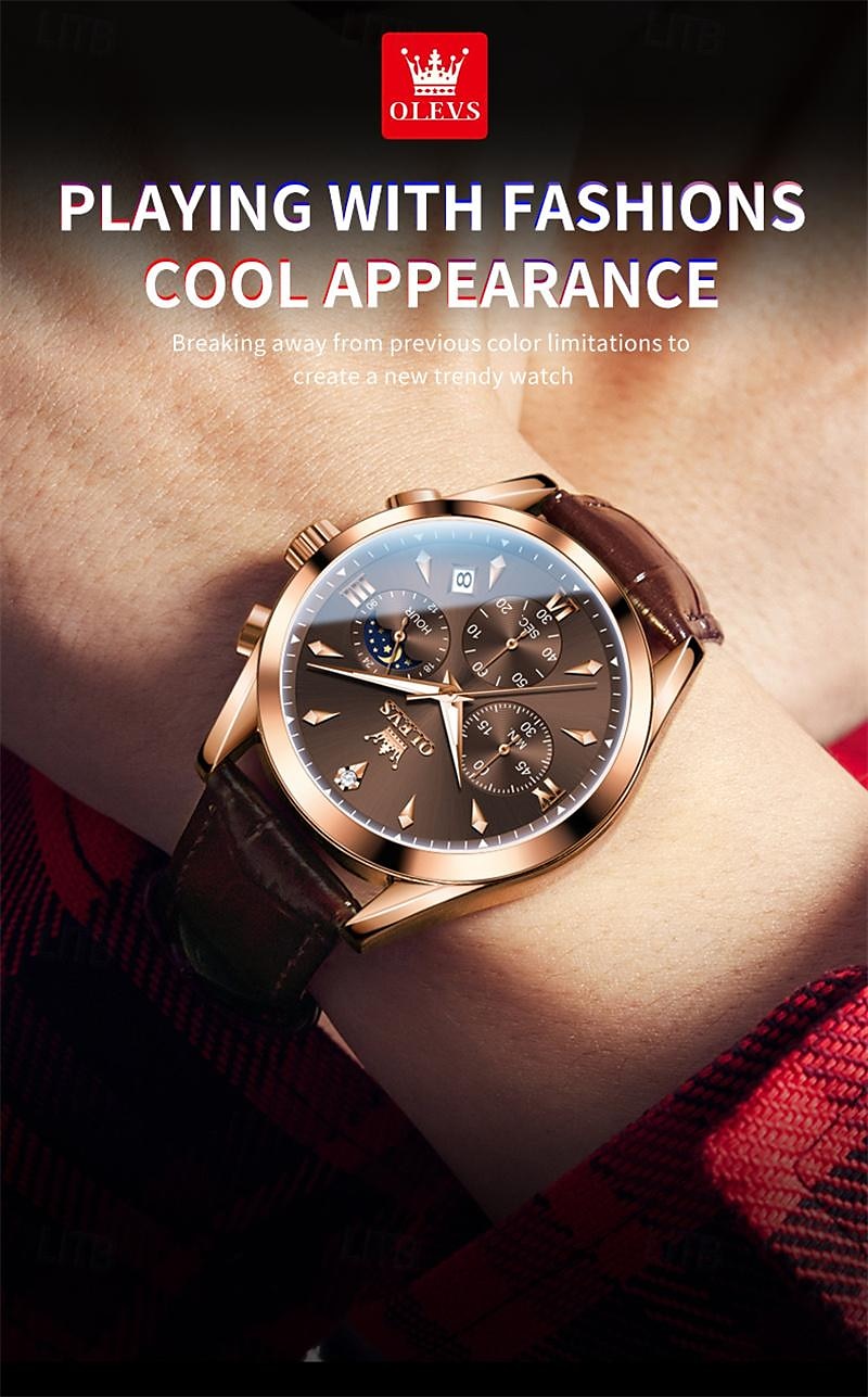 New Olevs Olevs Brand Fashion Trend Men'S Business Watch Luminous Chronograph Calendar 24 Hours Multi-Function Quartz Watch Casual Versatile Waterproof Sports Men'S Wristwatch 2025 - $36.99 –P18