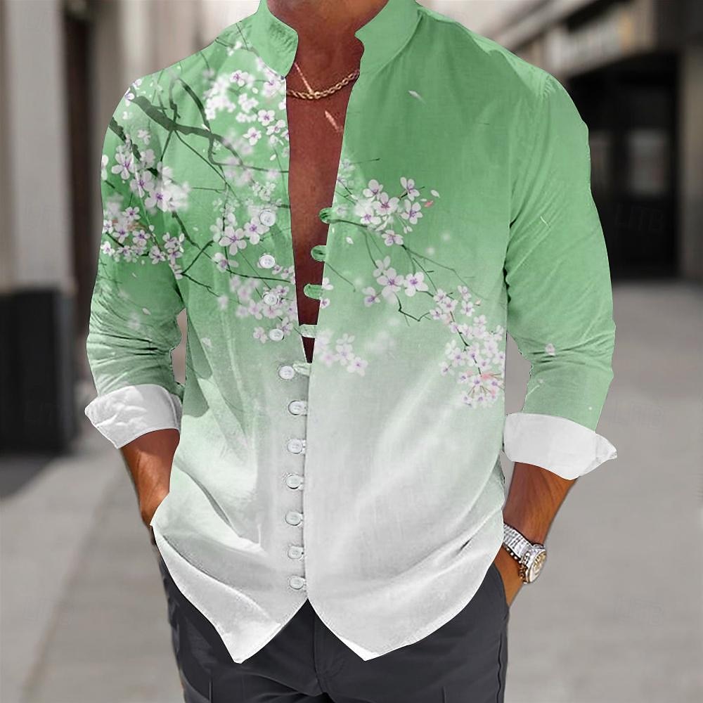 Per uomo Floreale Camicia Camicia con Bottoni Manica Lunga Casual Spiaggia Quotidiano Estate Primavera Autunno Collo alla coreana Colletto alla coreana Cardigan con Bottoni Stampa 3D Rosa Blu Viola del 2026 a $28.99 –P6