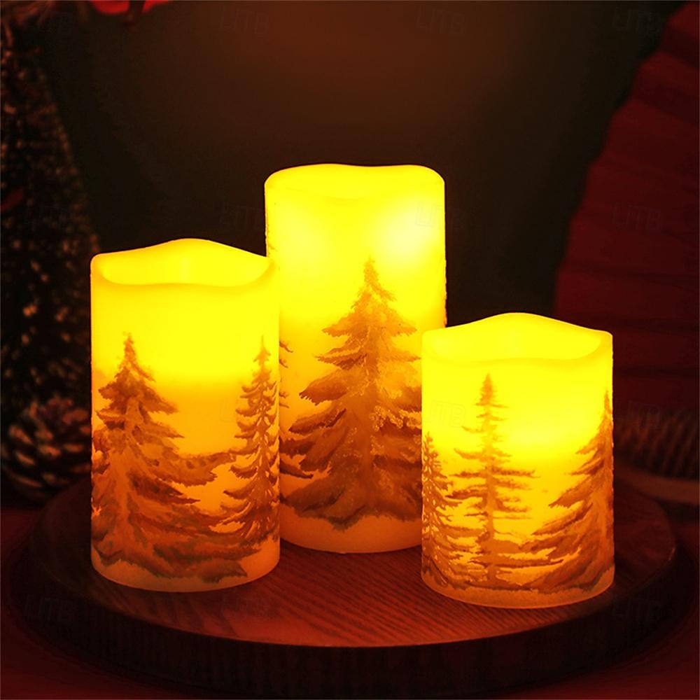 lumânări fără flacără cu temporizator lumânări led de ceară cu pilon lumânări pâlpâitoare brad de Crăciun pentru decorarea casei de vacanță set cadou de 3 2026 - $39.99 –P10