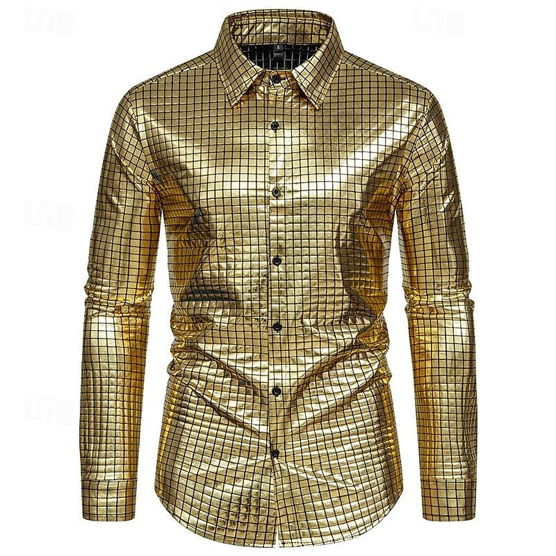 Disko 1980er Glänzend Metallisch Bluse / Hemd Maskerade Disco Kariert Herren Karnevalskostüm Maskerade Party / Abend Pride Parade Pride-Monat Erwachsene Hemd 2025 - $32.99 –P8