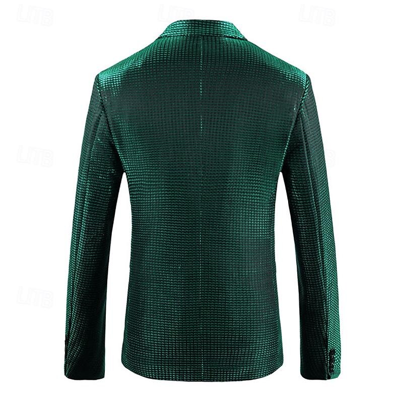 Herre Blazer Formell kveld Fritid / hverdag Søt Alle årstider 65%Cotton 35%Polyester Ensfarget / vanlig farge Paljetter Fritid Bryllup Enkeltkneppet Blazer Sølv Svart Rød Blå 2025 - $83.99 –P11