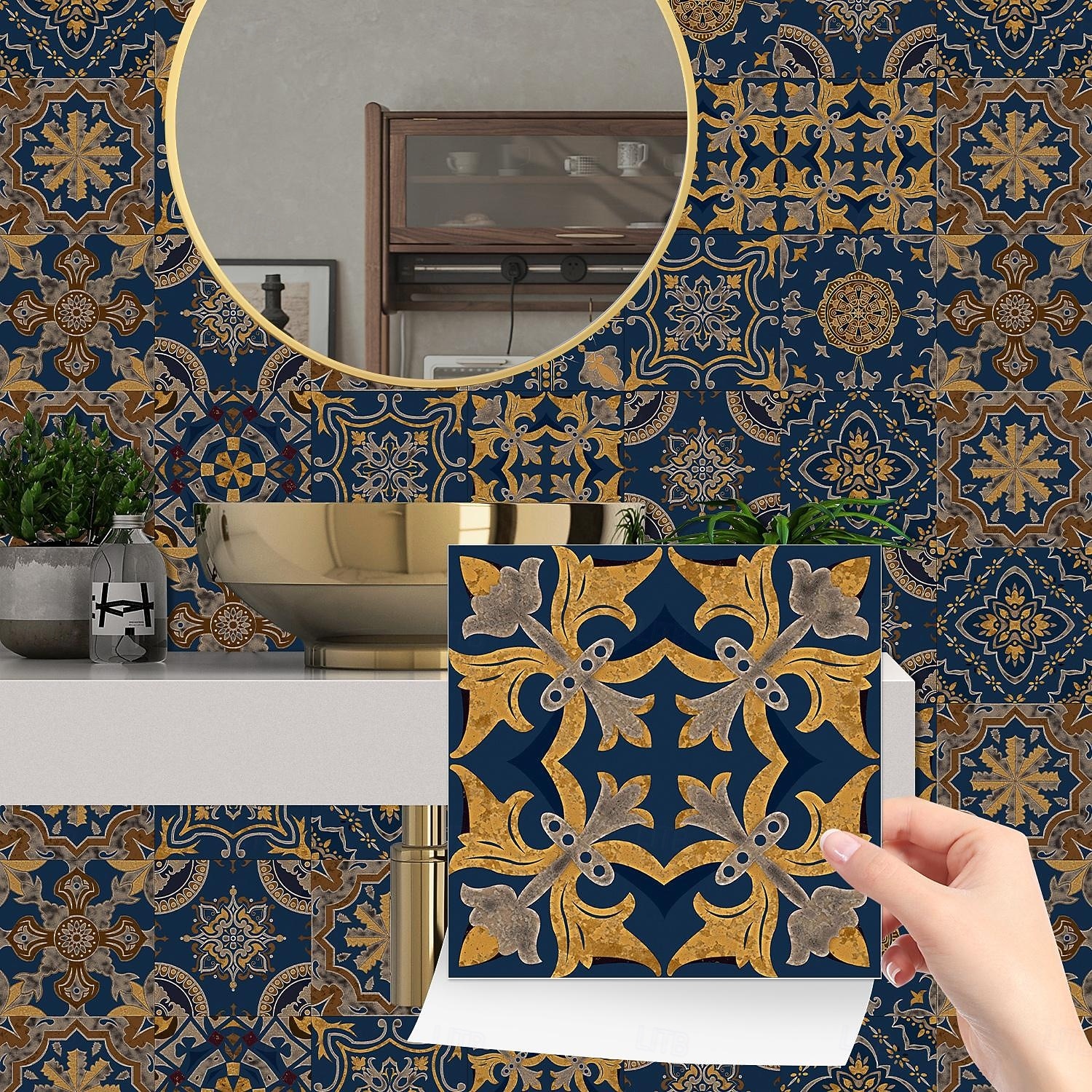 2026年 24枚のモロッコ風タイルステッカー、厚手のクリスタルフィルムPVC壁用デカール、防水 &耐油性、取り外し可能なレトロなタイル壁装飾、バスルーム、キッチン、ヴィンテージホーム  コレクション – $11.99 –P1