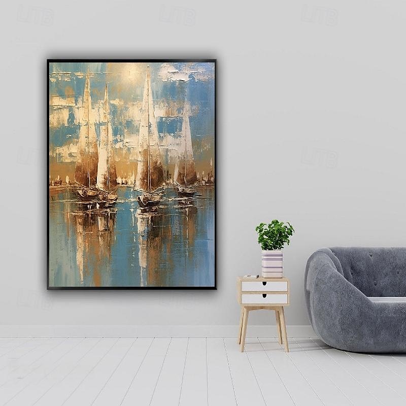 Boot Sonnenuntergang abstrakte Gemälde handgefertigte Leinwand Kunst Boot Gemälde 100 % handgemachte strukturierte Meer Malerei Acryl abstrakte Ölgemälde Wand Dekor Gemälde für Wohnzimmer Büro 2025 - $116.99 –P3