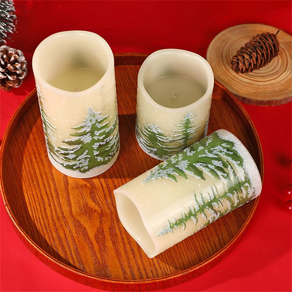 lumânări fără flacără cu temporizator lumânări led de ceară cu pilon lumânări pâlpâitoare brad de Crăciun pentru decorarea casei de vacanță set cadou de 3 2026 - $39.99 –P5