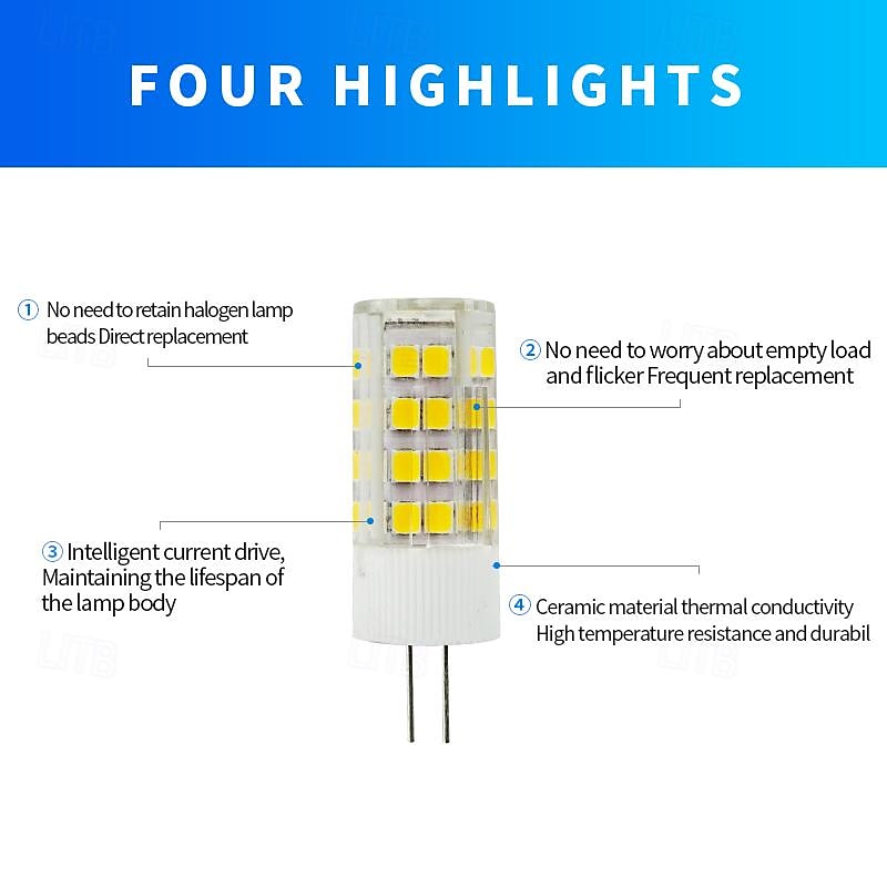 6шт G4 светодиодные двухконтактные лампы 240люмен 5Вт 52светодиодные бусины smd 2835 теплый белый белый 220В 2026 - $11.99 –P1