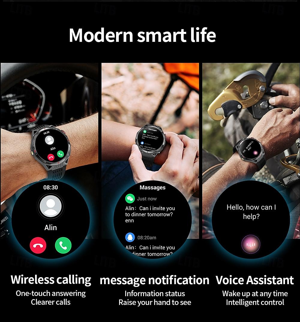 led-zaklamp smart watch heren ht28 buitensporten laserlicht bluetooth pratend kompas smart watch met 450 mah grote batterij 2025 - $59.99 –P15