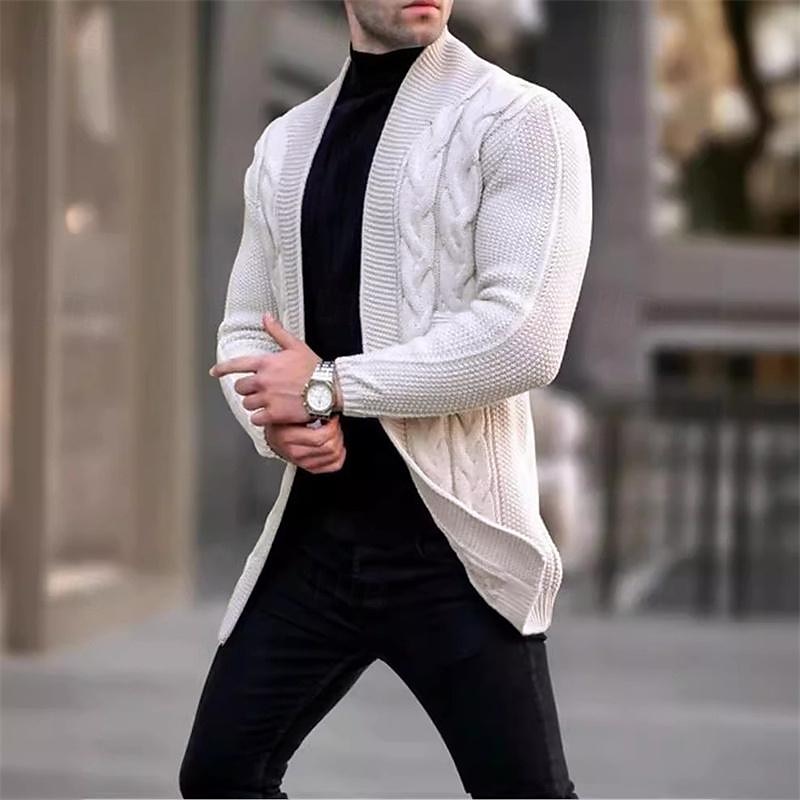Per uomo Cardigan Maglione Maglione lavorato a maglia Cavi Maglia Standard Tinta unica Apertura anteriore Di tendenza Classico Da tutti i giorni Appuntamento Abbigliamento Autunno inverno Nero Bianco del 2025 a $41.99 –P6