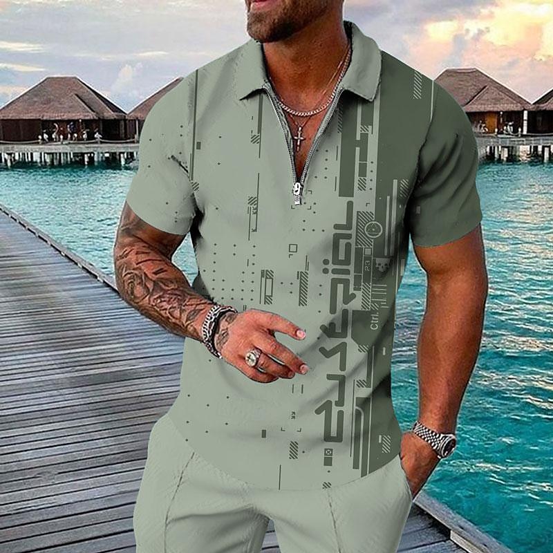 Men's Geometric Hawaiian Polo Shirts Golf Shirt Short Sleeve Polo Shirts Collared Shirts Casual Beach Wear Vacation Wear Party Outfits 3D Print Quarter Zip Polo Black Yellow Light Green 2025 - $22.99 –P9