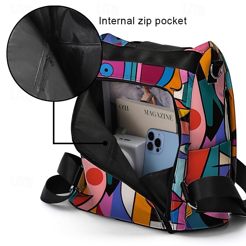 Large Capacity Colorful Abstract Art Print Multi-Carry Backpack - Durable and Spacious School Bag with Adjustable Straps, Available in Two Patterns 2025 - $42.99 –P4