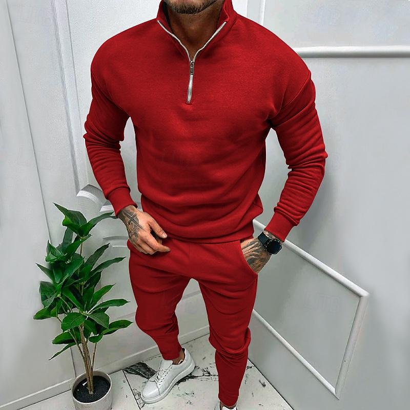 Per uomo Tuta Da Ginnastica Tuta da ginnastica Felpa con cerniera a un quarto Aalbicocca Nero Bianco Rosso Grigio chiaro Colletto Mao Liscio 2 pezzi Sportivo Giornaliero Per eventi Streetwear del 2025 a $31.99 –P3