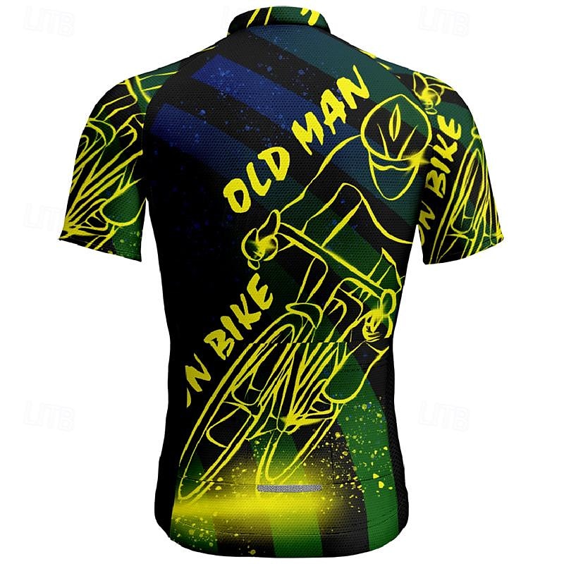 2025年 男性用 サイクリングジャージー 半袖 バイク Tシャツ ジャージー トップス 3つのリアポケット付き マウンテンサイクリング 高通気性 速乾性 イエロー グリーン グラフィック スポーツ 衣類 コレクション – $30.99 –P2