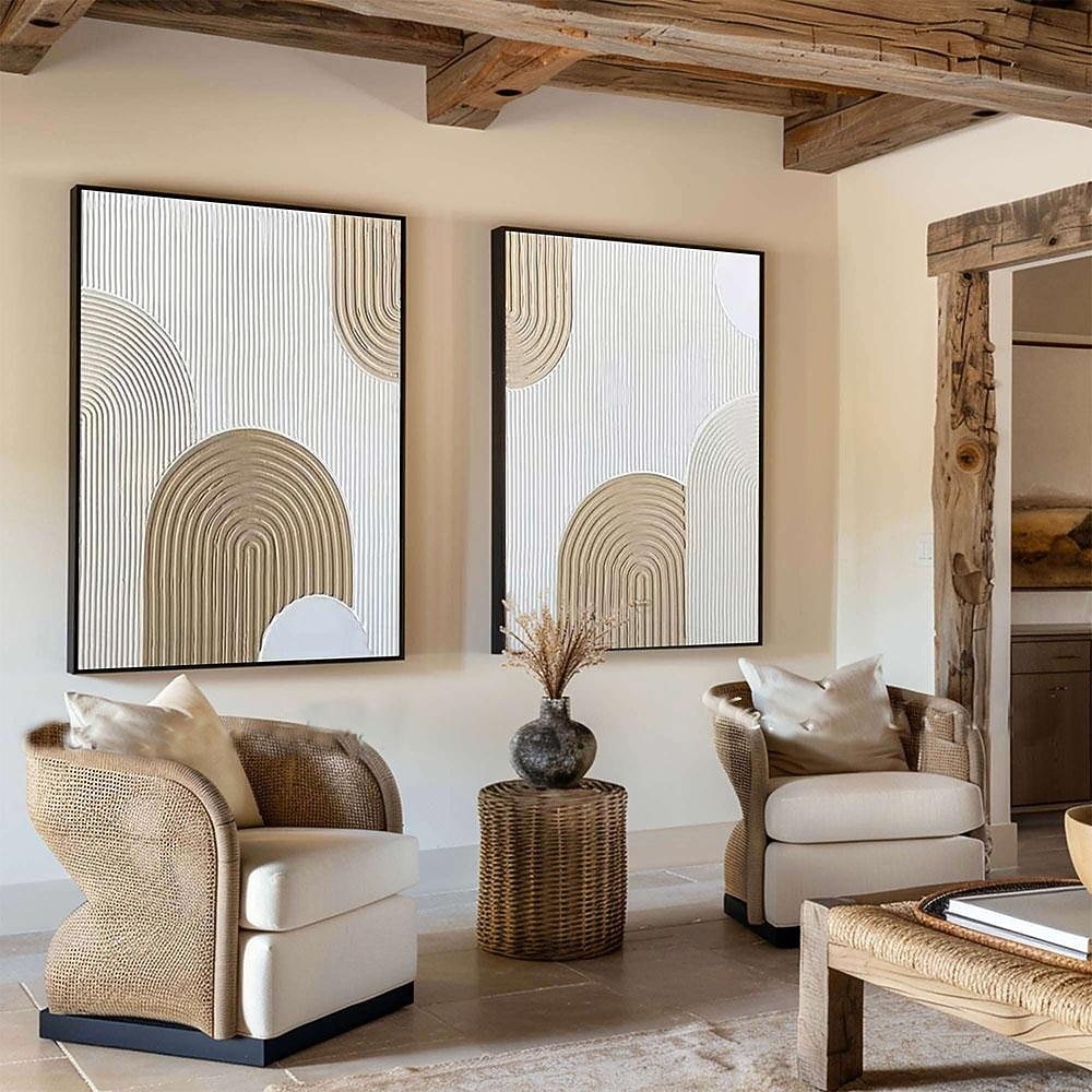 handgemachtes beiges Bogengemälde Wandkunst beige 3D minimalistisches Strukturgemälde beige minimalistisches Wandkunst ein Paar beige Gemälde neutrale Leinwandkunst 2025 - $116.99 –P2