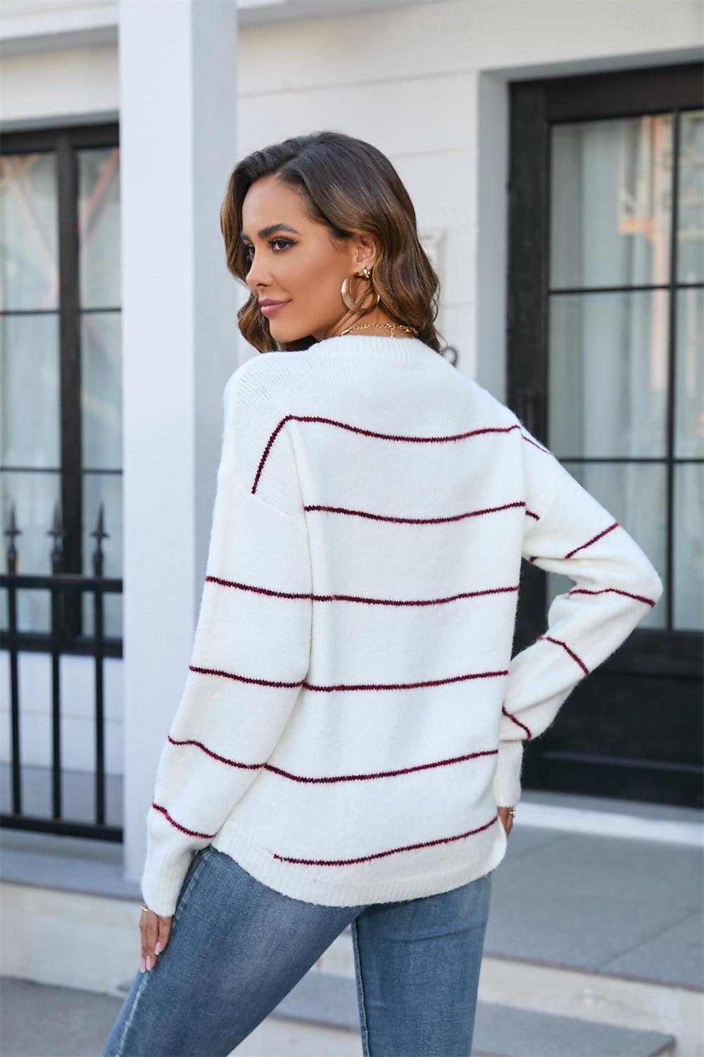 Femme Pull Chandail mode basique Rayé A côtes Col Ras du Cou Bandes manche longue Hauts longs Tricoter Travail Noir Blanche Printemps Automne de 2025 ? $35.99 –P8