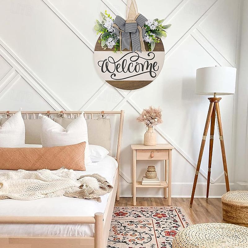 1pc Crafting 12 Inches Welcome Sigh For Front Door Big Wooden Wreath Welcome Wreath Farmhouse Front Door Decoration Housewarming Gift for Home Outdoor Indoor 2025 - $13.99 –P13