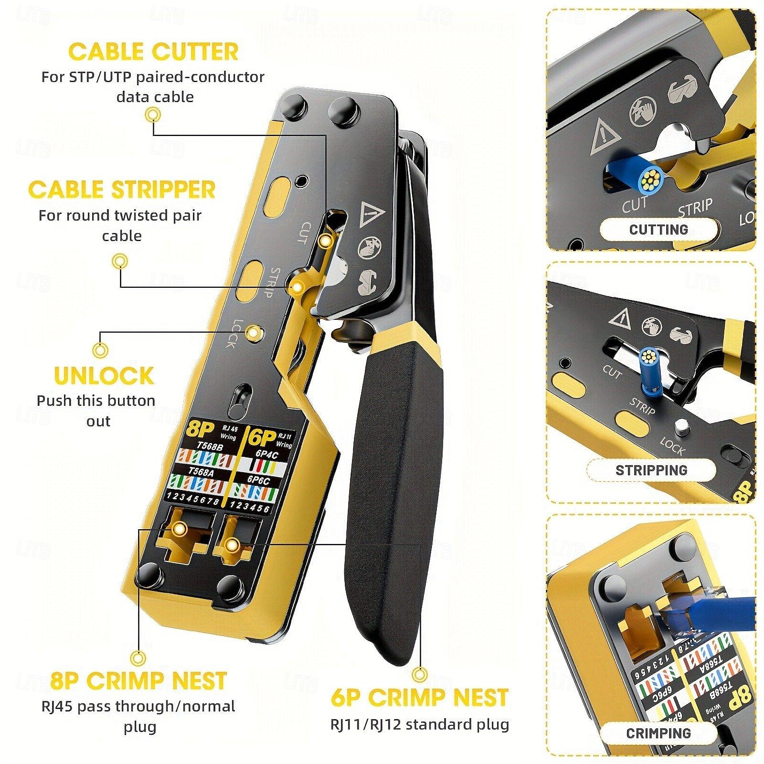 All-in-One RJ45 Pass Through Crimp Tool for Cat6 Cat5 Cat5e Ethernet Modular Connector Wire Cutter and Crimper 2025 - $26.99 –P1