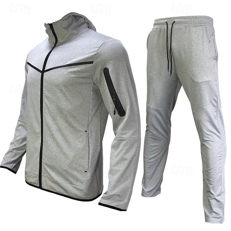 Men's Tracksuit Jogging Suit 2 Piece Full Zip Casual Fall Long Sleeve Breathable Soft Fitness Gym Workout Running Sportswear Activewear Color Block Gray Black Black Orange 2025 - $54.99 –P3