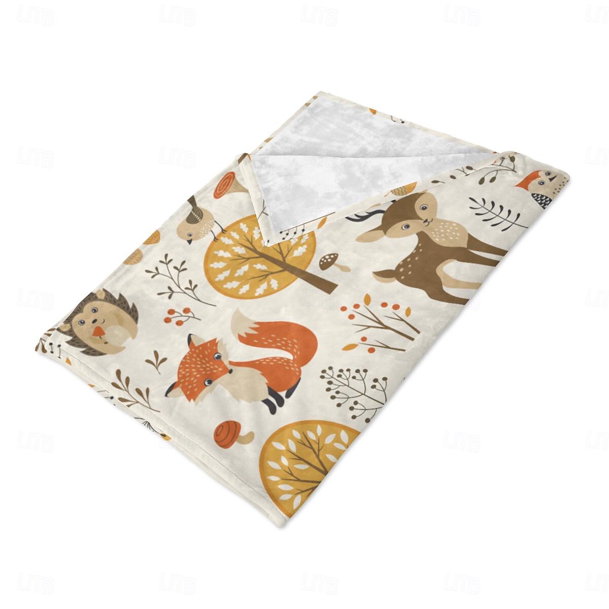 Autumn Animal Flannel Blanket - Soft and Cozy Fabric - Warm and Comfortable Design - Perfect for Fall Home Decor and Snuggling - Ideal for Sofa or Bed 2025 - $27.99 –P12