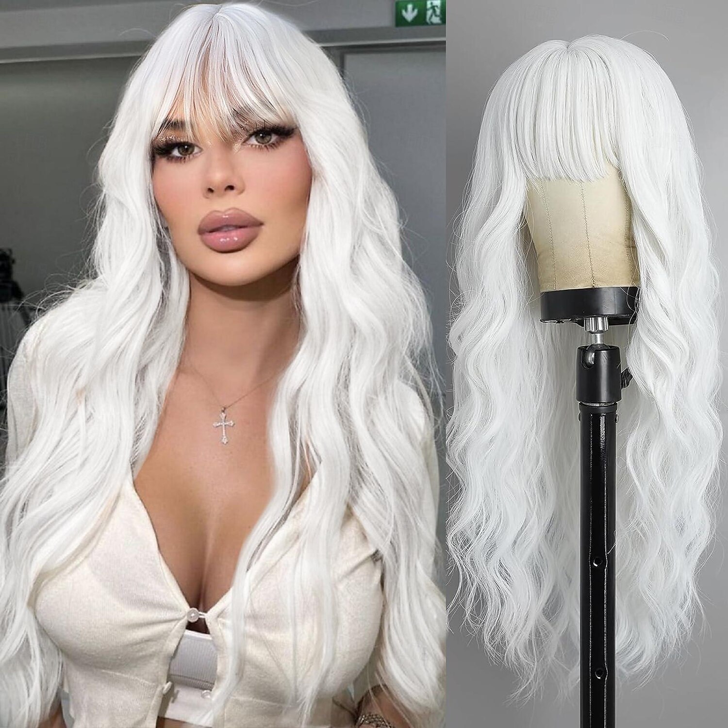 Parrucca con frangia parrucca ondulata lunga per donne parrucche sintetiche ricce capelli dall'aspetto naturale resistenti al calore parrucche per uso quotidiano festa cosplay 26 pollici parrucche di del 2025 a $24.99 –P1