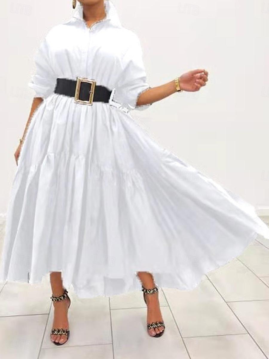 robe noire Robe chemise Femme Robe Maxi A Volants Soirée Travail basique Grande occasion Col de Chemise manche longue Standard Noir Blanche Bleu S M L XL 2XL de 2025 ? $51.99 –P10