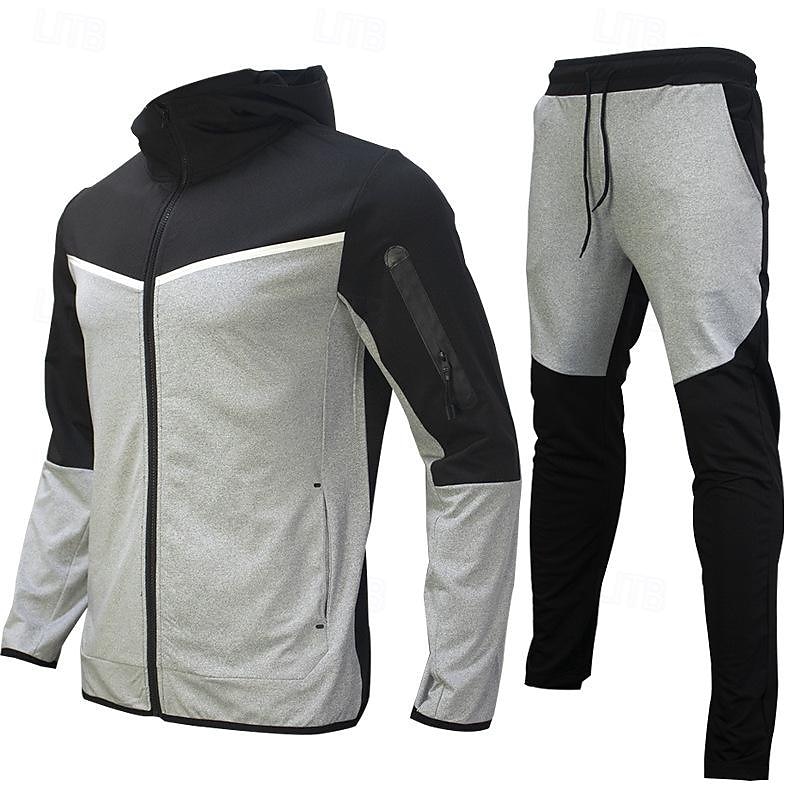 Men's Tracksuit Jogging Suit 2 Piece Full Zip Casual Fall Long Sleeve Breathable Soft Fitness Gym Workout Running Sportswear Activewear Color Block Gray Black Black Orange 2025 - $54.99 –P9
