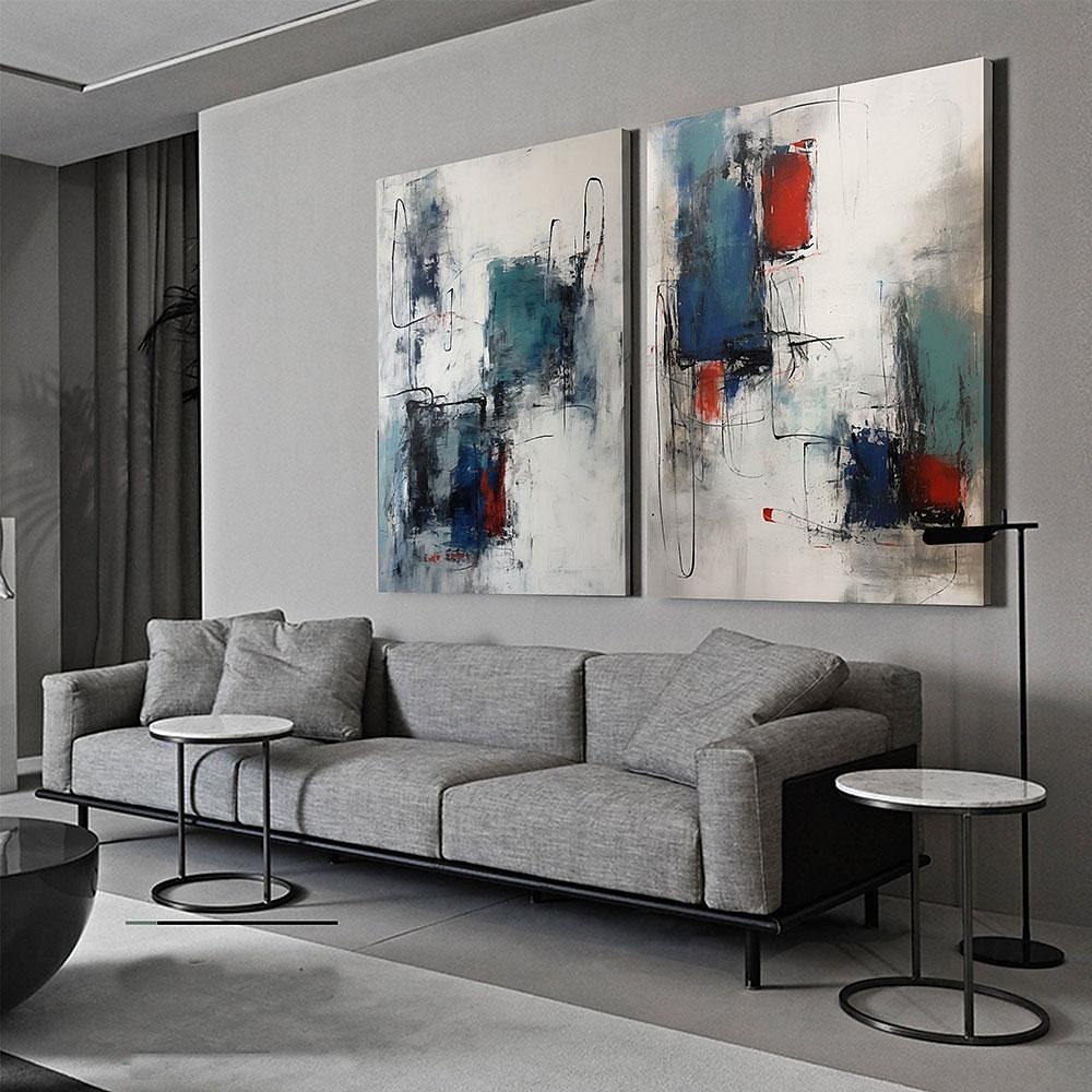 handgemachtes blaues und rotes abstraktes Gemälde handgemachtes minimalistisches Gemälde auf Leinwand Gemälde moderne abstrakte Wandkunst Malerei handgemalt Wabi-Sabi Kunst Büro Gemälde Wandkunst 2025 - $116.99 –P3