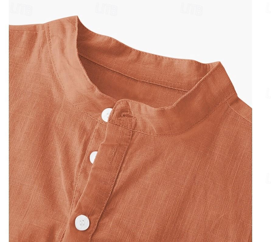 Homme Chemise en lin Chemise à col chinois Chemise à col mao Chemise d'été Chemise de Plage Couleur Unie Extérieur Vacances Noir Blanche bleu marine Marron Manche Courte Col montant Printemps de 2025 ? $19.49 –P3