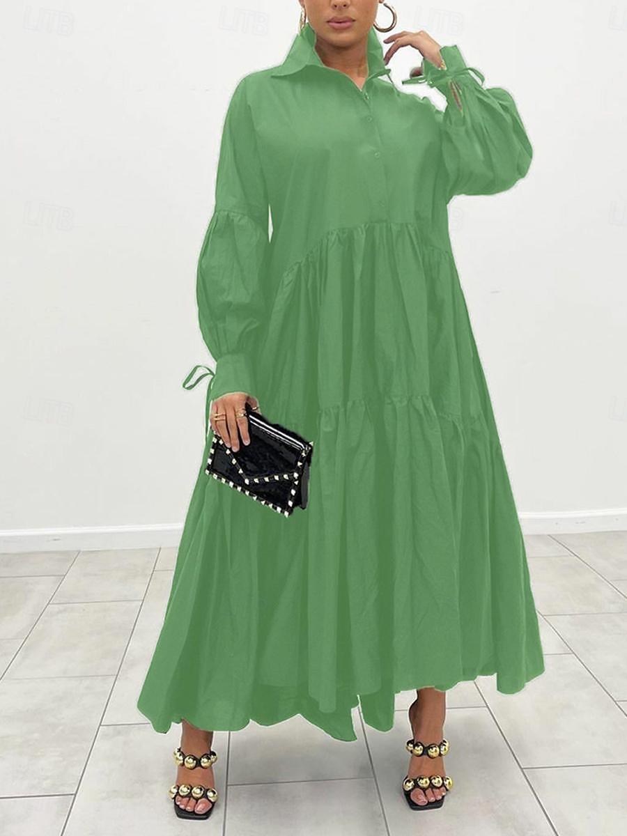 robe noire Robe chemise Femme Robe Maxi A Volants Soirée Travail basique Grande occasion Col de Chemise manche longue Standard Noir Blanche Bleu S M L XL 2XL de 2025 ? $51.99 –P8
