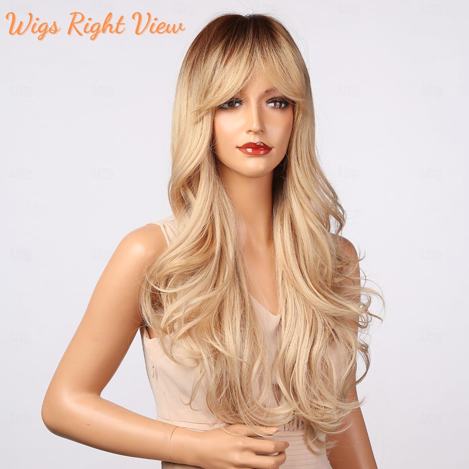 Blonde Wig with Bangs - Long Wavy Ombre Curtain Bang Wigs for White Women, Light Ash Blond Dark Roots Synthetic Heat Resistant Hair, Natural Cute Strawberry Wigs for Halloween/Christmas 2025 - $21.99 –P7