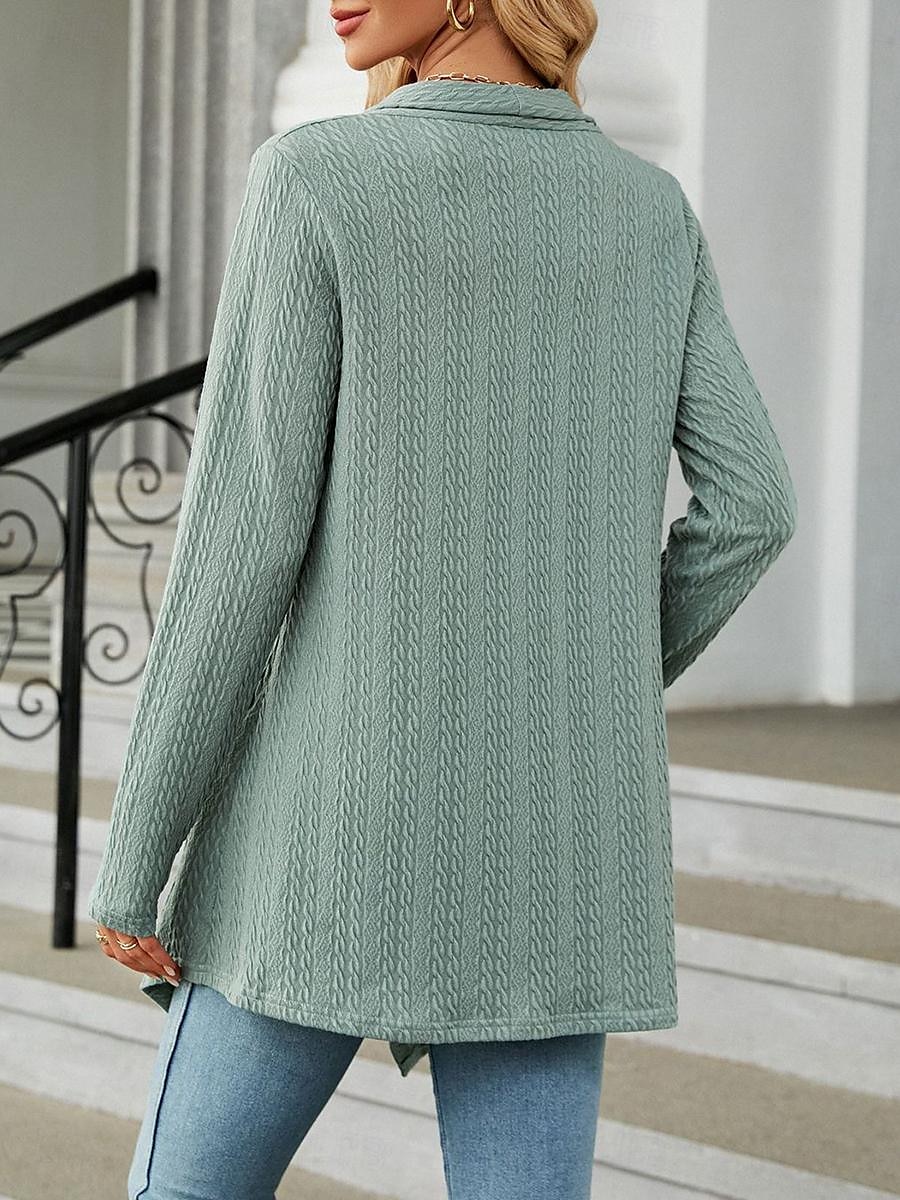 Dame Kofte Elegant Fritid Helfarge عادي Vaffelstruktur Åpen Forside Asymetrisk kant Langermet Vanlige topper Strikke Daglig Rosa Grønn Vår Høst 2025 - $38.99 –P2