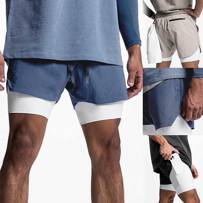 Hombre Pantalones Cortos Running Shorts de gimnasio Pantalones de chándal Bolsillo Correa 2 en 1 Cintura elástica Bermudas Exterior Deporte Deportivo Secado rápido Ligero Suave Maratón Corriendo 2025 - $18.99 –P1