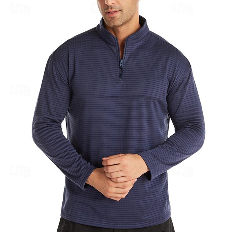 Men's Base Layer Quarter Zip Long Sleeve Jersey Casual Athleisure Fall Polar Fleece Thermal Warm Gym Workout Running Walking Sportswear Activewear Solid Colored Black Navy Blue Khaki 2025 - $13.99 –P11