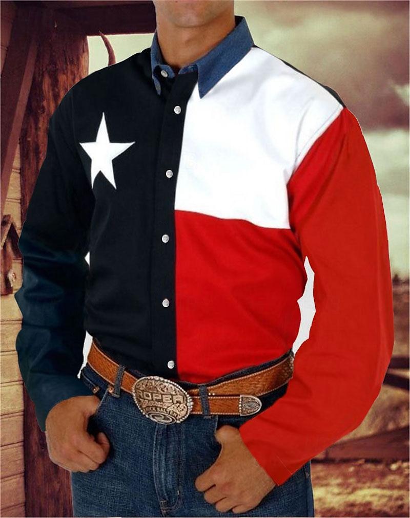 Herren Amerikanische Flagge Westernhemd Knopfhemd Cowboy-Shirt Langarm westlicher Stil Täglich Umlegekragen Hemden mit Kragen 3D-Druck Vordertasche Schwarz Weiß Rote Blau 2025 - $31.24 –P4