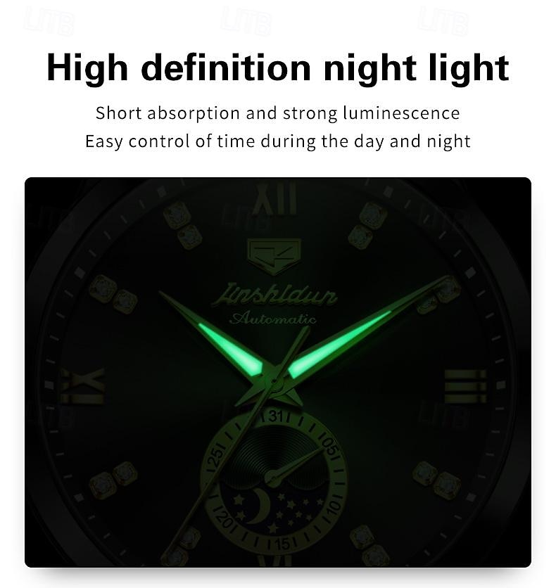 Heren mechanische horloges Creatief Modieus Zakelijk Polshorloge Automatisch opwindmechanisme Weergave maanfase Lichtgevend WATERDICHT Teräs Horloge 2025 - $77.99 –P13