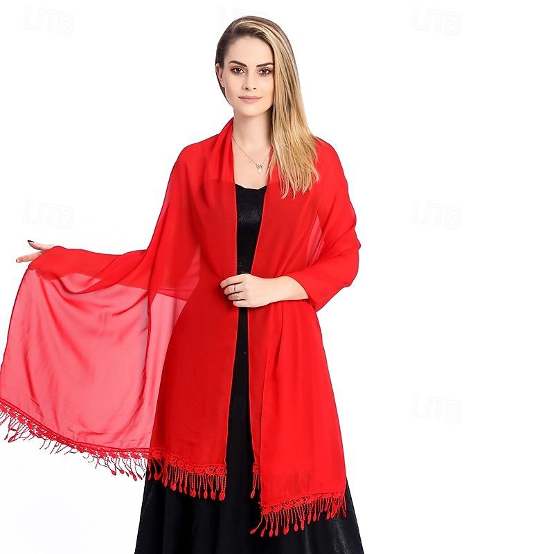 chiffon sjal wraps med blonder frynser damer, myke lette pashmina sjal for kvinner 2025 - $24.99 –P2