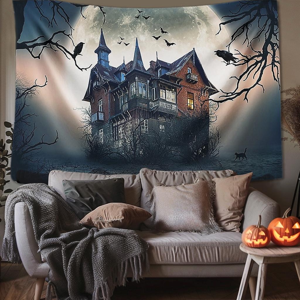 halloween dekorációk gobelin jack o lámpás tök dekor fal művészet nagy függő gobelin falfestmény dekoráció fénykép háttér takaró függöny otthon hálószoba nappali koponya csontváz denevér temető 2025 - $13.99 –P13