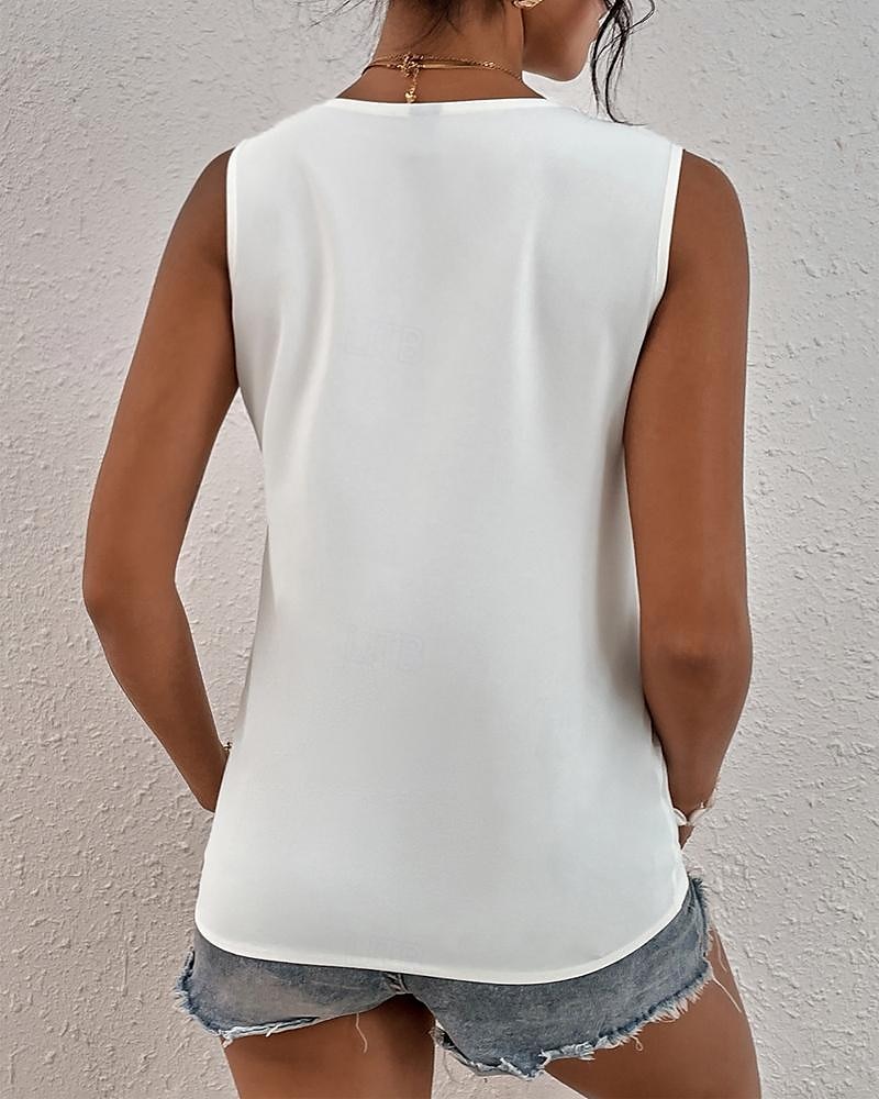 Damen Weiße Elegante Spitzen Tops Loch Bluse Spitzen Top Arbeit Ausgehen Vintage Stylisch Ärmellos Romantische Petite Tops Sommer Urlaub Trag Schwarz Sommer Frühling 2025 - $21.99 –P2