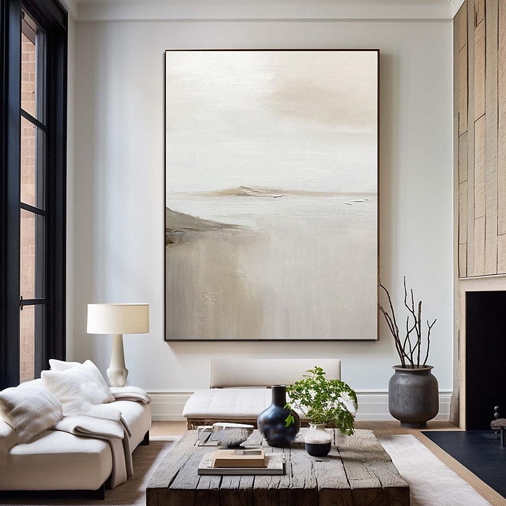 Landschaftsölgemälde handgemachtes beiges abstraktes Gemälde handgemaltes beiges Ölgemälde braunes Gemälde strukturierte minimalistische Kunst Bergkunst Gemälde für Wohnzimmer Schlafzimmer 2025 - $94.99 –P8