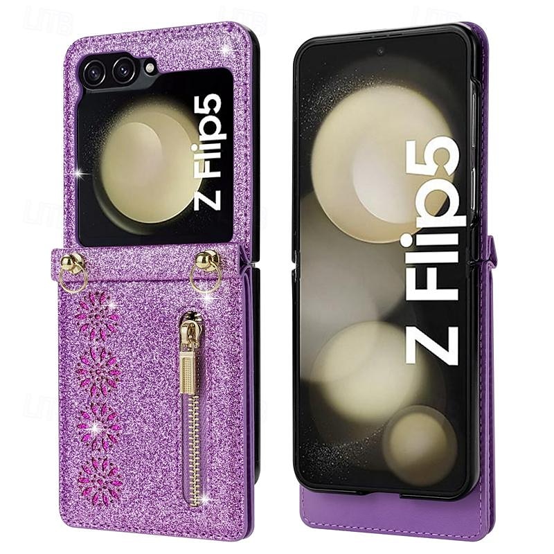 2025年 電話 ケース 用途 サムスンのギャラクシー Zフリップ7 Zフリップ6 Z Flip 5 Z Flip 4 Z Flip 3 フリップカバー ジッパ- ストラップ付き ブリンブリングリッターシャイニー レトロ風 PC PUレザー コレクション – $25.99 –P7