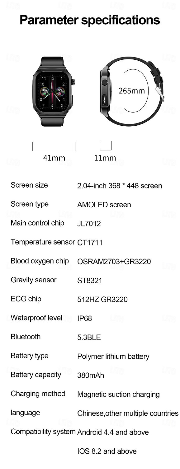 iMosi ET280 Smart Watch 2.04 inch Smartwatch Fitness Running Watch Bluetooth ECG+PPG Temperature Monitoring Pedometer Compatible with Android iOS Women Men Hands-Free Calls Waterproof Media Control 2025 - $74.99 –P20
